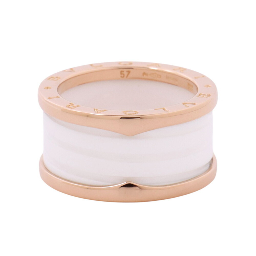 BVLGARI B-ZERO1 4-band ring, 18KPG pink gold, white ceramic, ring size 57.
